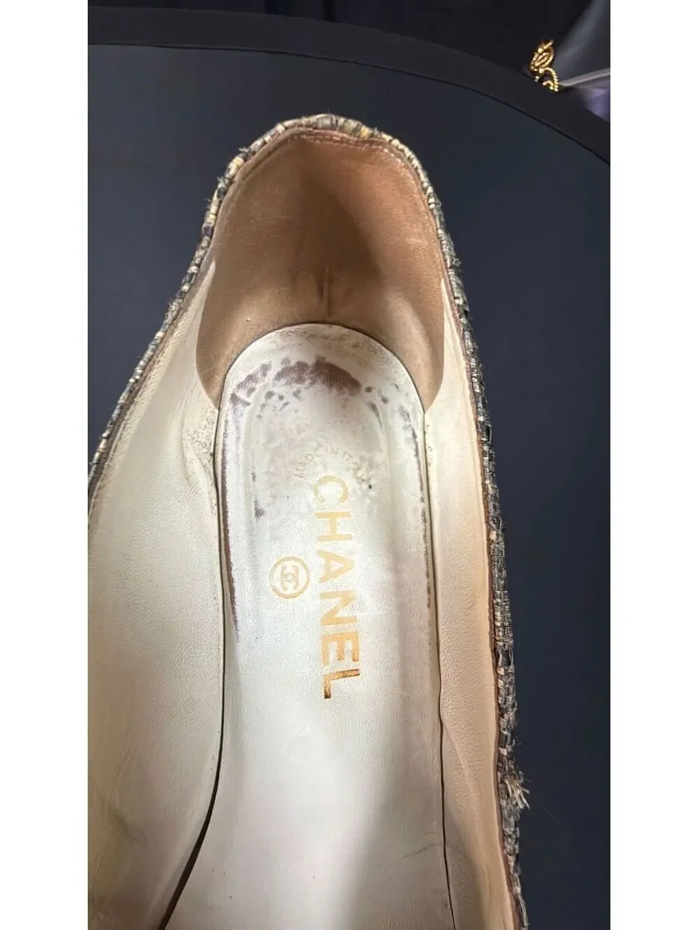 Chanel Gold Toe Woven Heel Size 42